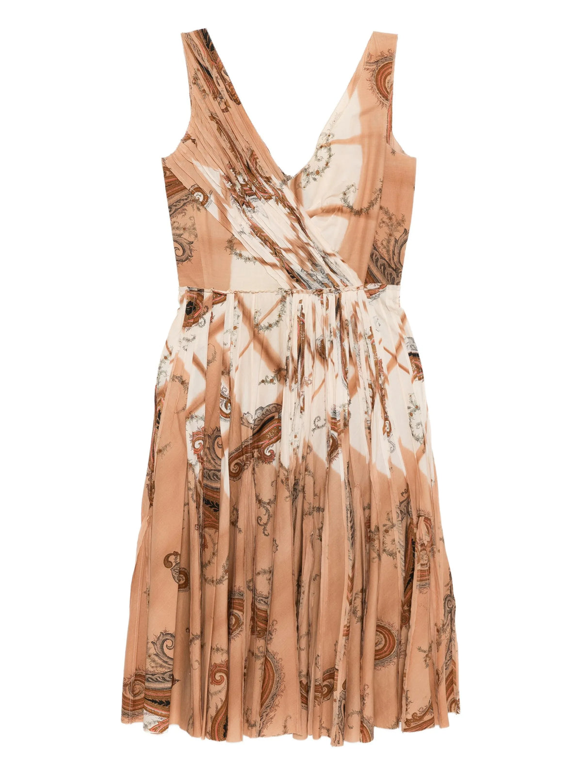 Brown Prada 2004 paisley dress with flowing fabric and intricate pattern, perfect for elegant spring fashion.