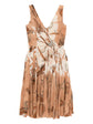 Brown Prada 2004 paisley dress with flowing fabric and intricate pattern, perfect for elegant spring fashion.