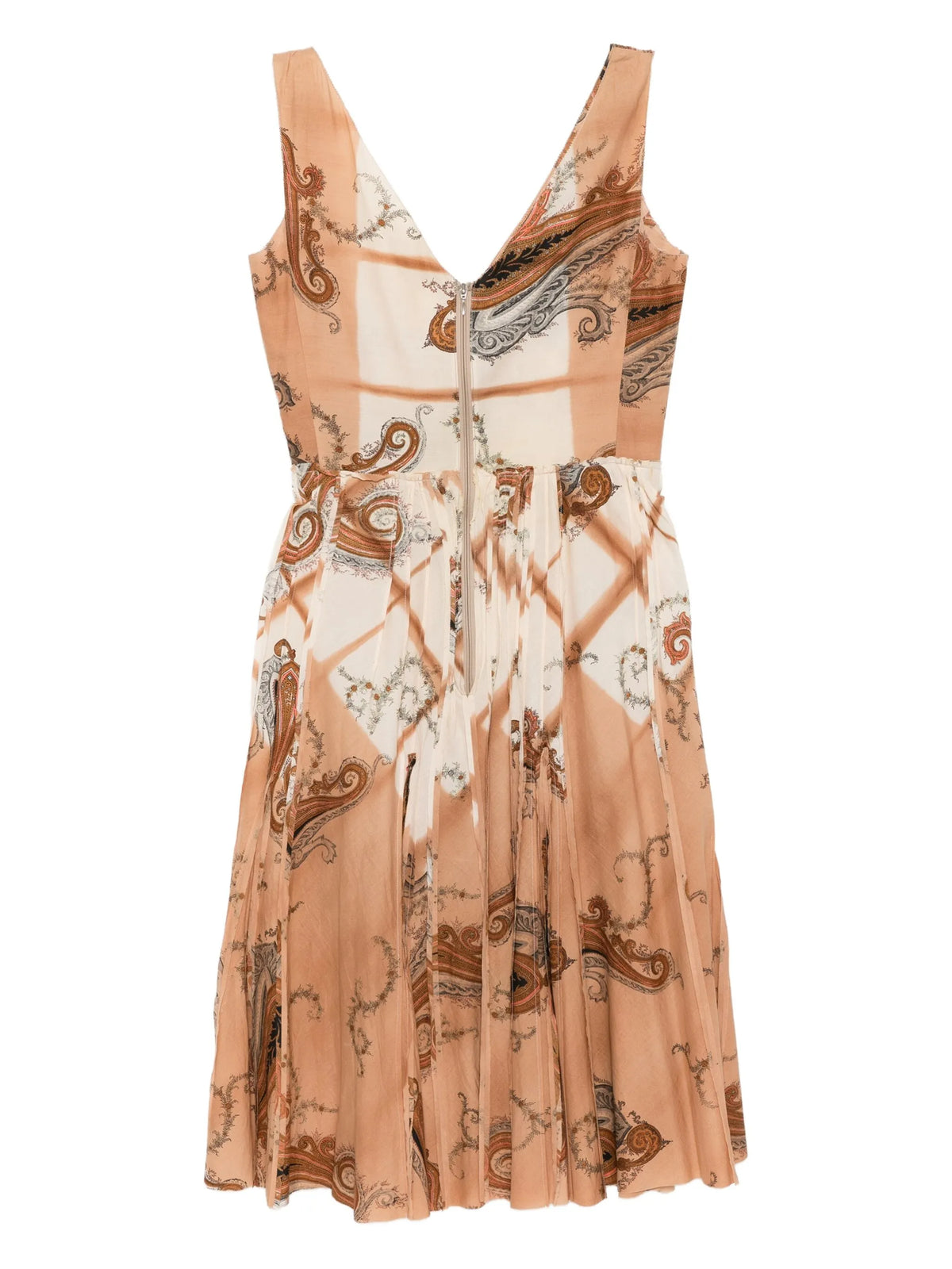 Brown Prada 2004 paisley dress with flowing fabric and intricate pattern, perfect for spring occasions.