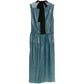 Prada teal leather dress featuring a fitted silhouette and sleek design, perfect for elegant occasions.