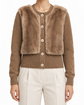 Prada beige fur cardigan, front view, cozy and stylish tops with soft mink material and classic design.