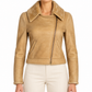 Prada beige shearling jacket for women, featuring soft plush lining and stylish coat design with collar and zip closure.