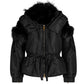 Black Prada puffer jacket with fur trim, showcasing a stylish winter coat with a quilted design and plush fur collar.