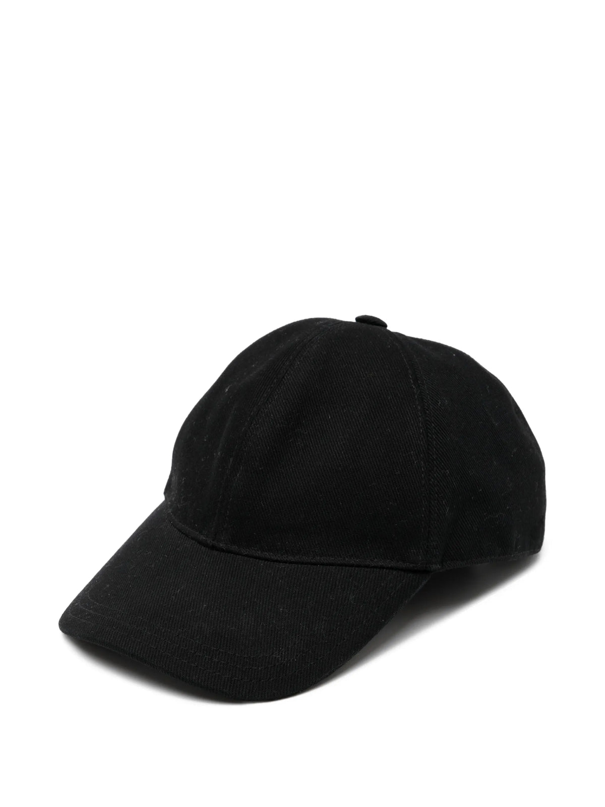 Prada black logo plaque cap with curved brim and adjustable strap, stylish accessory in the Hats & Gloves collection.