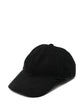 Prada black logo plaque cap with curved brim and adjustable strap, stylish accessory in the Hats & Gloves collection.