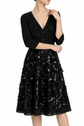 Black sequined Prada V-neck midi dress, elegant evening dress with shimmering embellishments and a stylish V-neckline.