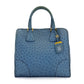 Prada blue double handle tote bag in ostrich leather, front view