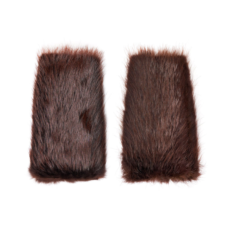 Prada 2001 fur arm warmers, stylish gloves with plush fur details, perfect for cold weather fashion accessories.