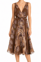 Prada brown printed chiffon dress with flowing fabric and elegant design, perfect for stylish occasions.
