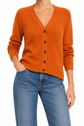 Prada burnt orange cashmere cardigan, soft and cozy tops with a classic knit texture, displayed on a neutral background.