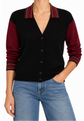 Prada collared V-neck cardigan, stylish knit top with button closure, featuring a classic collar and fine detailing.