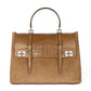 Prada double flap top handle bag in beige suede, front view