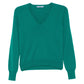 Prada emerald V-neck cashmere sweater, soft knit tops in vibrant green, lightweight and luxurious for stylish casual wear.