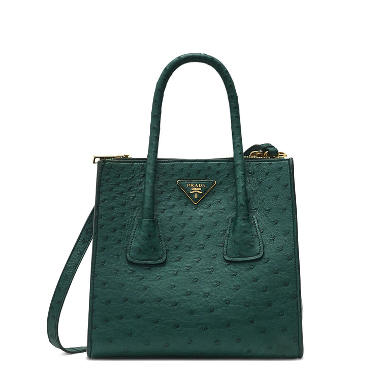 Prada emerald ostrich leather tote, front view