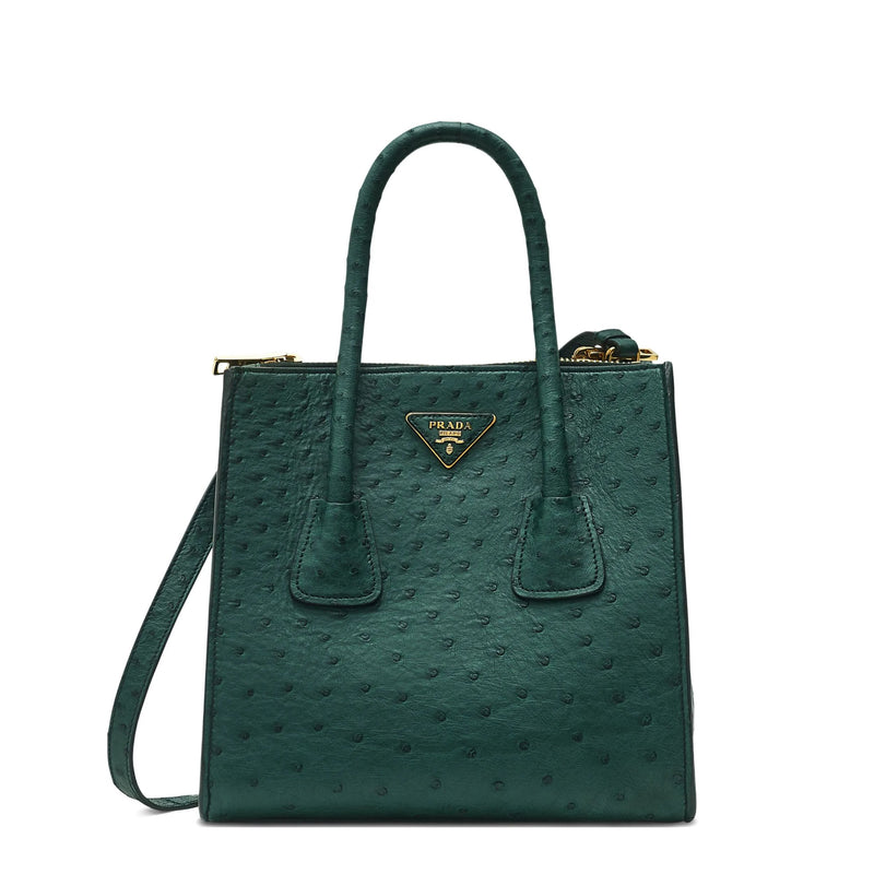 Prada emerald ostrich leather tote, front view