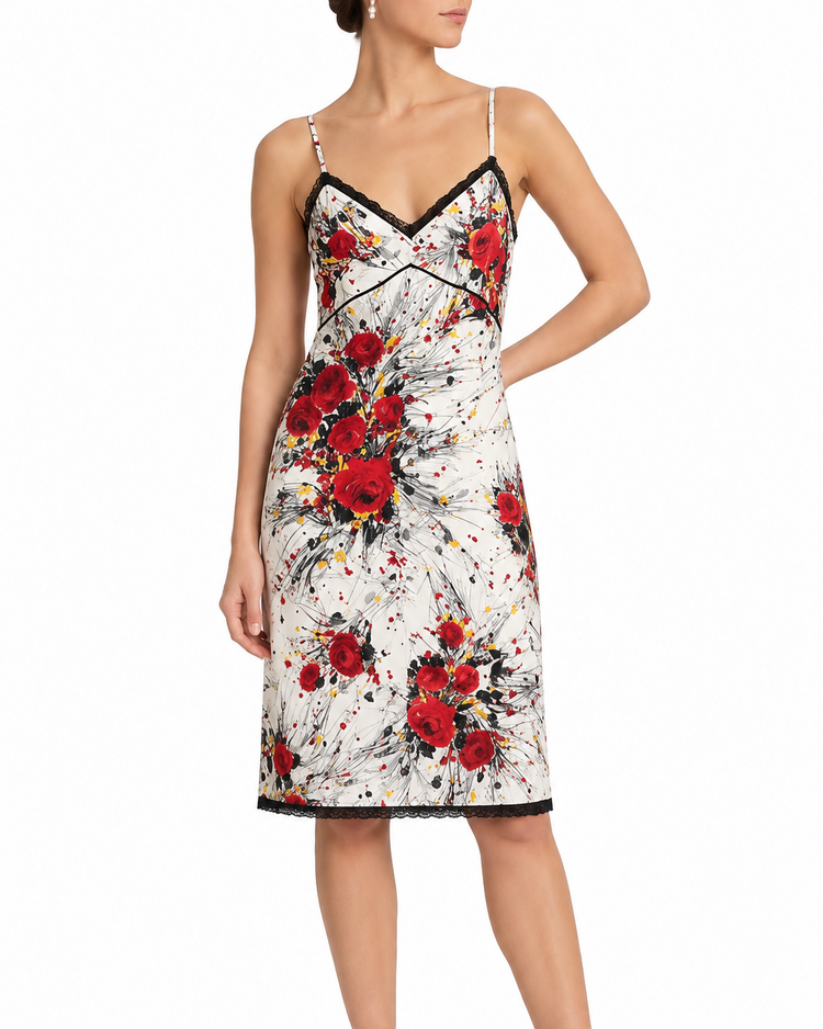 Prada floral print silk slip dress featuring a delicate floral pattern and elegant silhouette, perfect for stylish occasions.