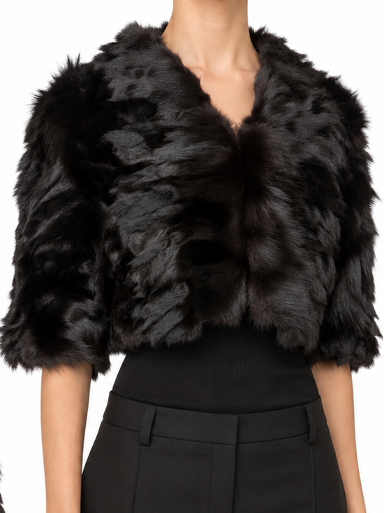 Prada fur bolero blazer with a fitted design and luxurious fur texture, stylish and elegant for sophisticated fashion.
