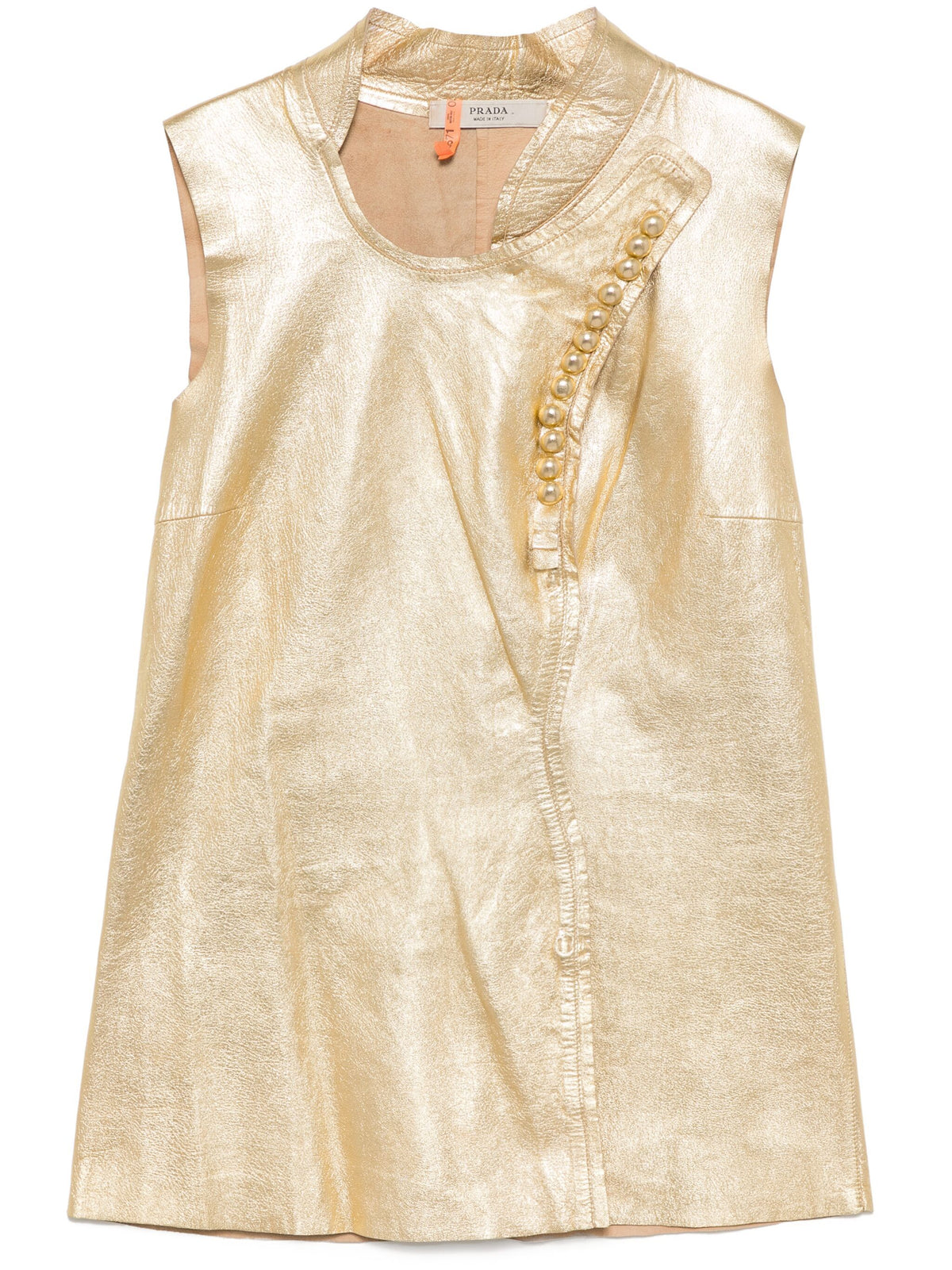 Prada gold leather sleeveless vest, front view
