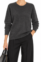 Prada grey crew neck cashmere sweater, soft knit top with ribbed collar and cuffs, casual and luxurious women&