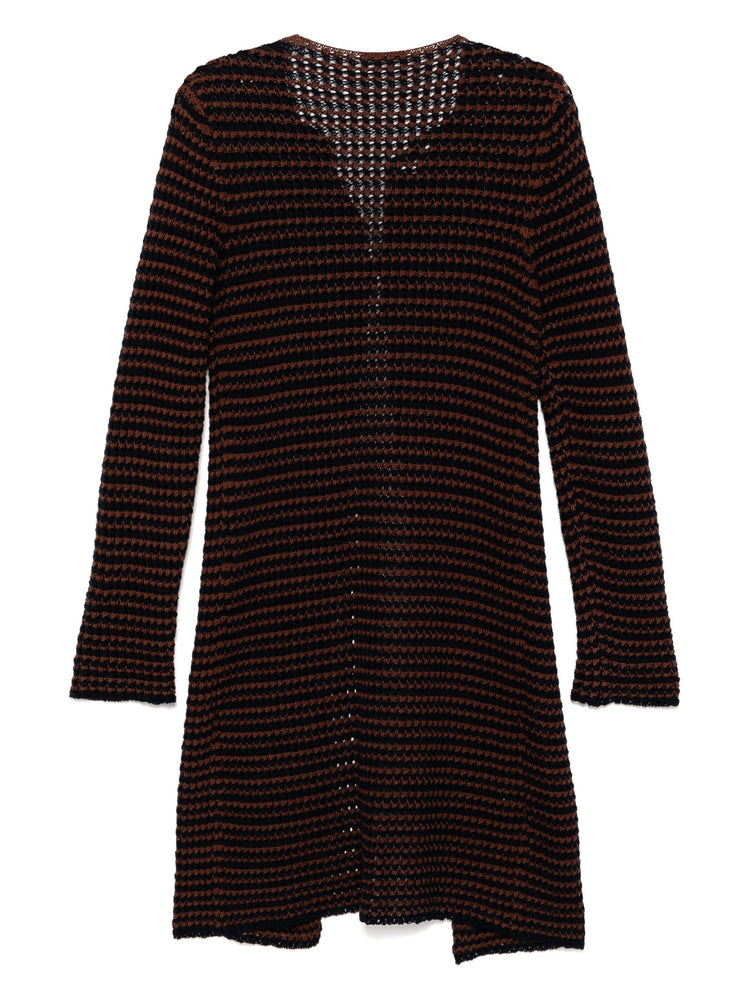 Navy Prada Spring 2005 crochet embellished cardigan coat with detailed knit pattern and stylish design.