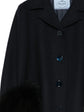 Navy Prada wool jacket with statement cuff, stylish blazer featuring tailored fit and elegant design.