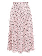 Pink printed accordion skirt by Prada, showcasing pleated design and vibrant floral pattern, styled for a fashionable look.