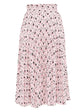 Pink Prada printed accordion skirt with pleated design, showcased on a model in a fashion photoshoot.