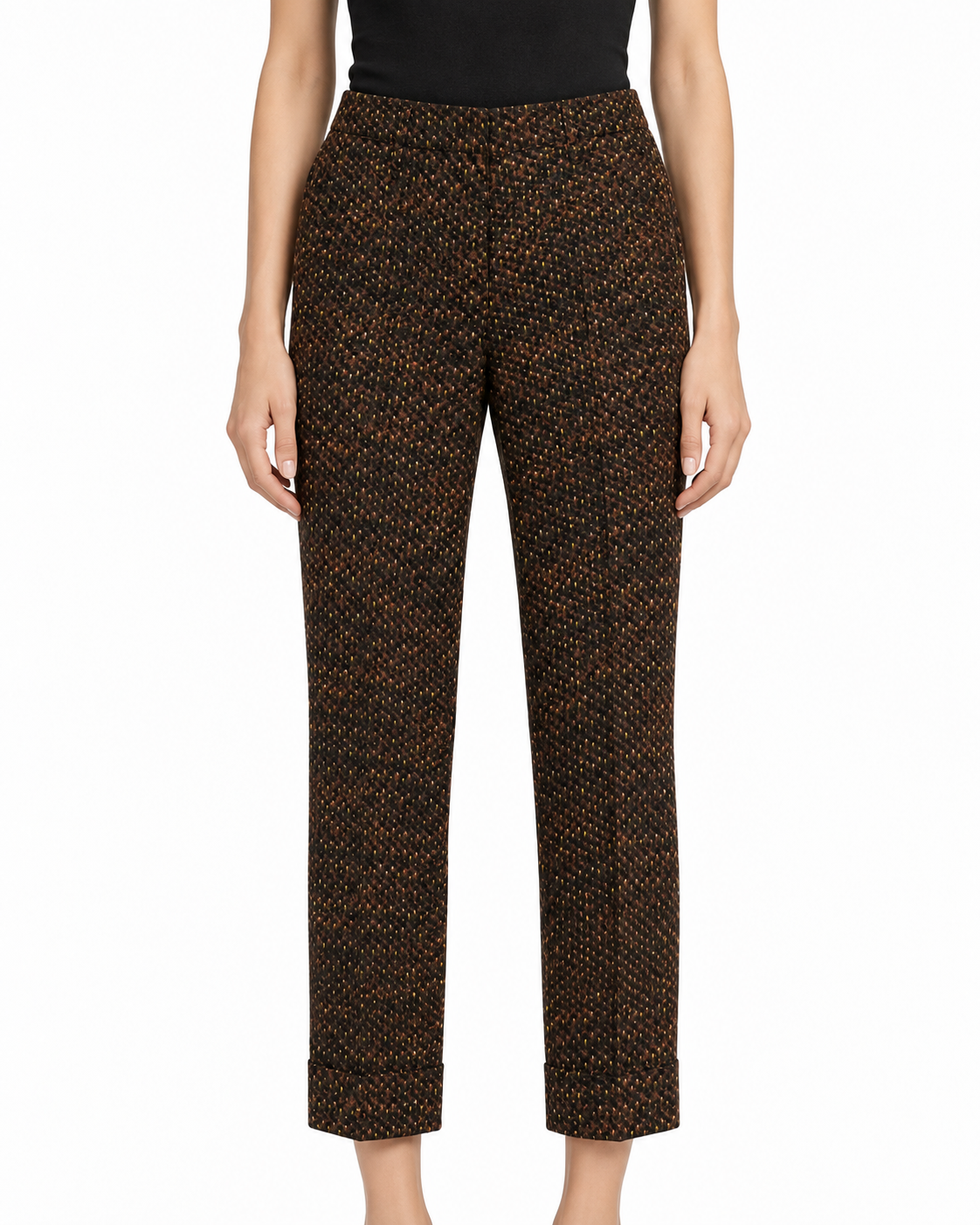 Prada printed cropped trousers featuring a stylish pattern and tailored fit, perfect for casual or semi-formal outfits.