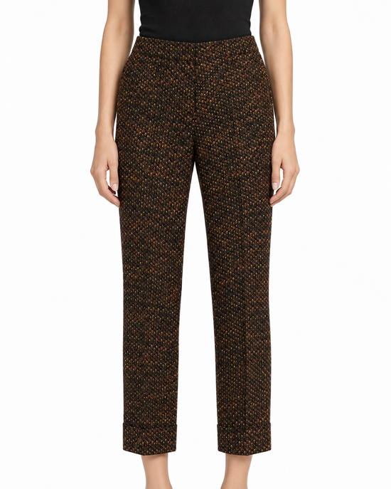 Prada printed cropped trousers featuring a stylish pattern and tailored fit, perfect for casual or semi-formal outfits.