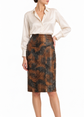 Brown leather A-line skirt from Prada, featuring a sleek design and classic silhouette, perfect for stylish outfits.