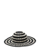 Prada crochet raffia sun hat with wide brim and striped design, perfect for sun protection and stylish summer wear.