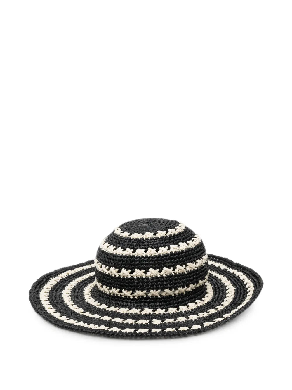 Prada striped crochet raffia sun hat with wide brim, stylish summer accessory for sun protection and fashion.