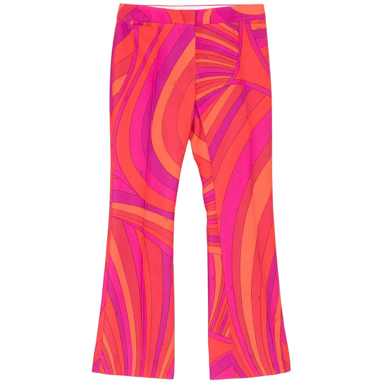 Pre-owned PUCCI printed cady straight-leg trousers with vibrant pattern, tailored fit, and classic style displayed in the image.