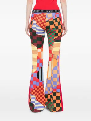 Pre-owned PUCCI pleated printed jersey flared pants, stylish trousers with a vibrant pattern and comfortable fit.