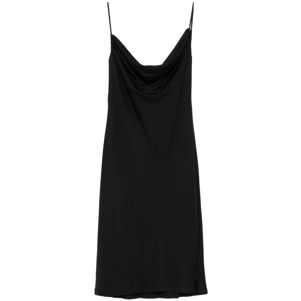 Back view of a sleek black slip dress by Emilio Pucci, showcasing smooth fabric and elegant design details.