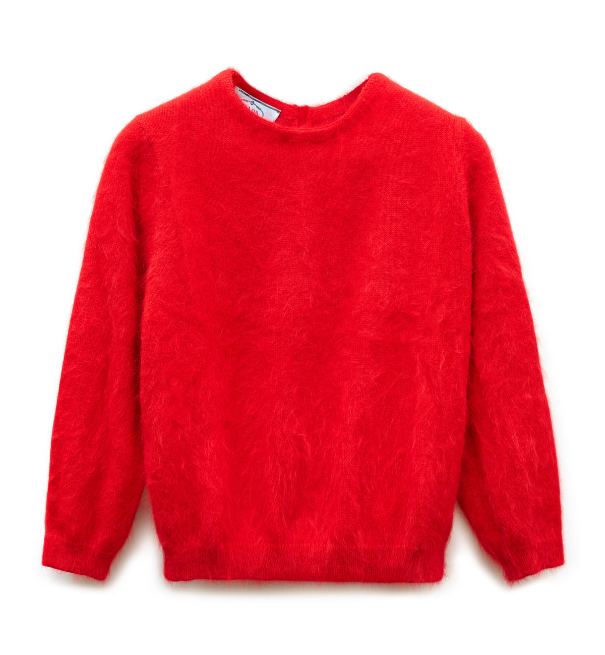 Red Prada angora blend knit sweater, cozy long-sleeve top with ribbed cuffs and neckline, stylish and warm winter clothing.