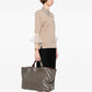 Chanel taupe grey tote, detail of twist-lock fastening
