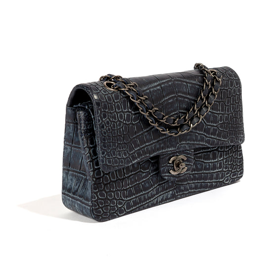 Chanel Double Flap Navy Exotic