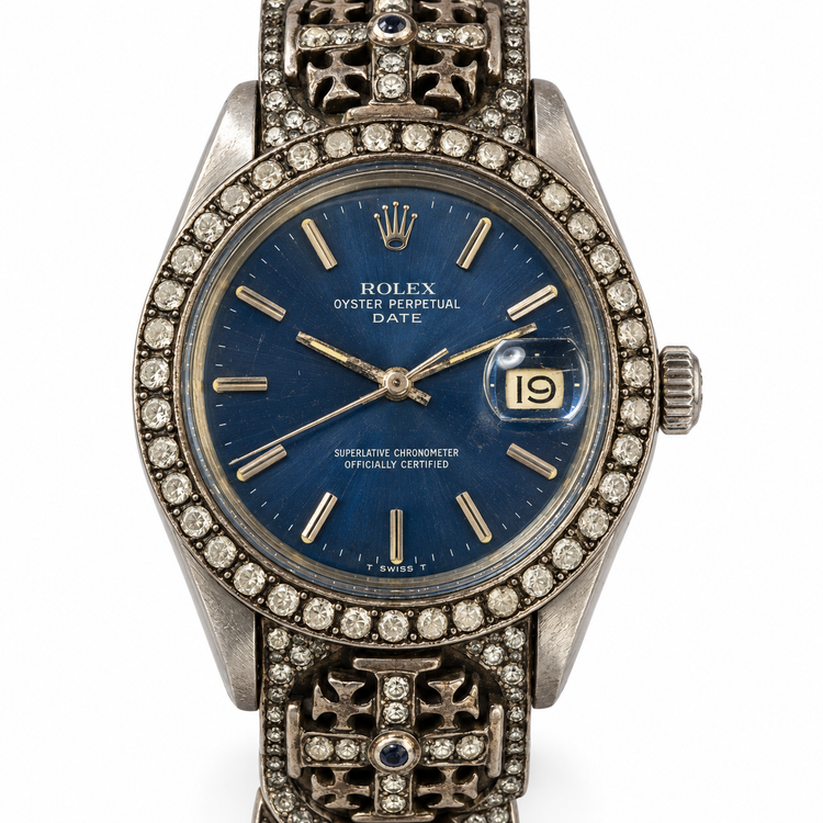 Rolex x Loree Rodkin luxury watch featuring a sleek design with a metal band and detailed dial, showcasing high-end craftsmanship.