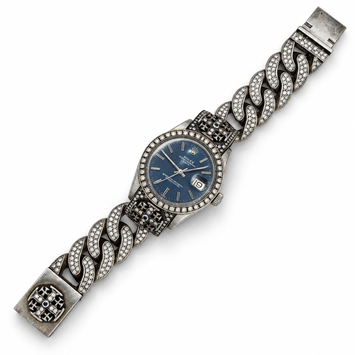 Rolex x Loree Rodkin watch with a sleek design, featuring a stainless steel band and detailed dial, showcasing luxury craftsmanship.