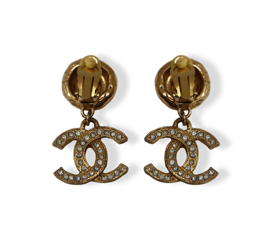 CC Rhinestone Dangle Clip-On Earrings