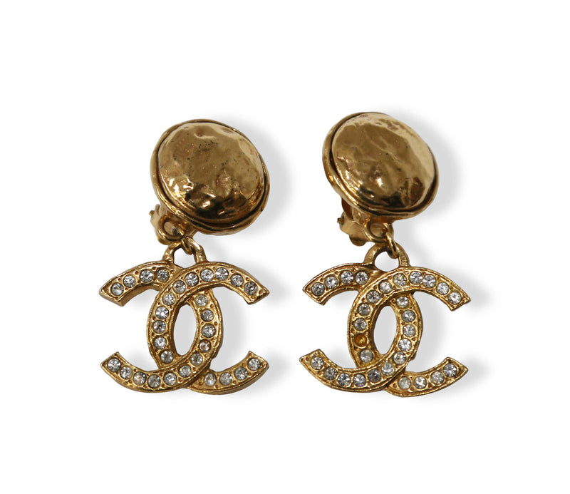 CC Rhinestone Dangle Clip-On Earrings