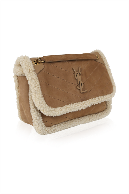 Niki Medium Shearling-Trim Bag