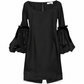 Black silk gothic bell sleeve dress by Saint Laurent with flowing sleeves and elegant design, perfect for sophisticated occasions.
