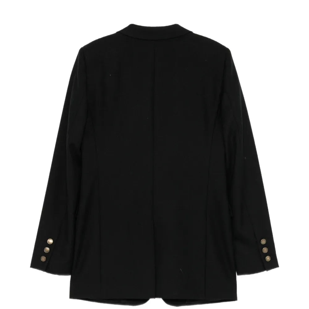 Saint Laurent wool blazer featuring classic tailored fit and lapel collar, shown on a neutral background.