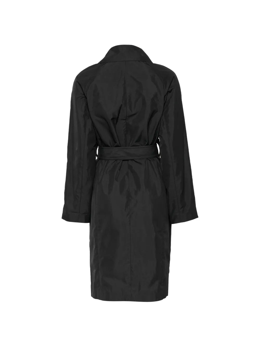 Pre-owned Saint Laurent black trench coat with classic design, shown on a hanger against a plain background.