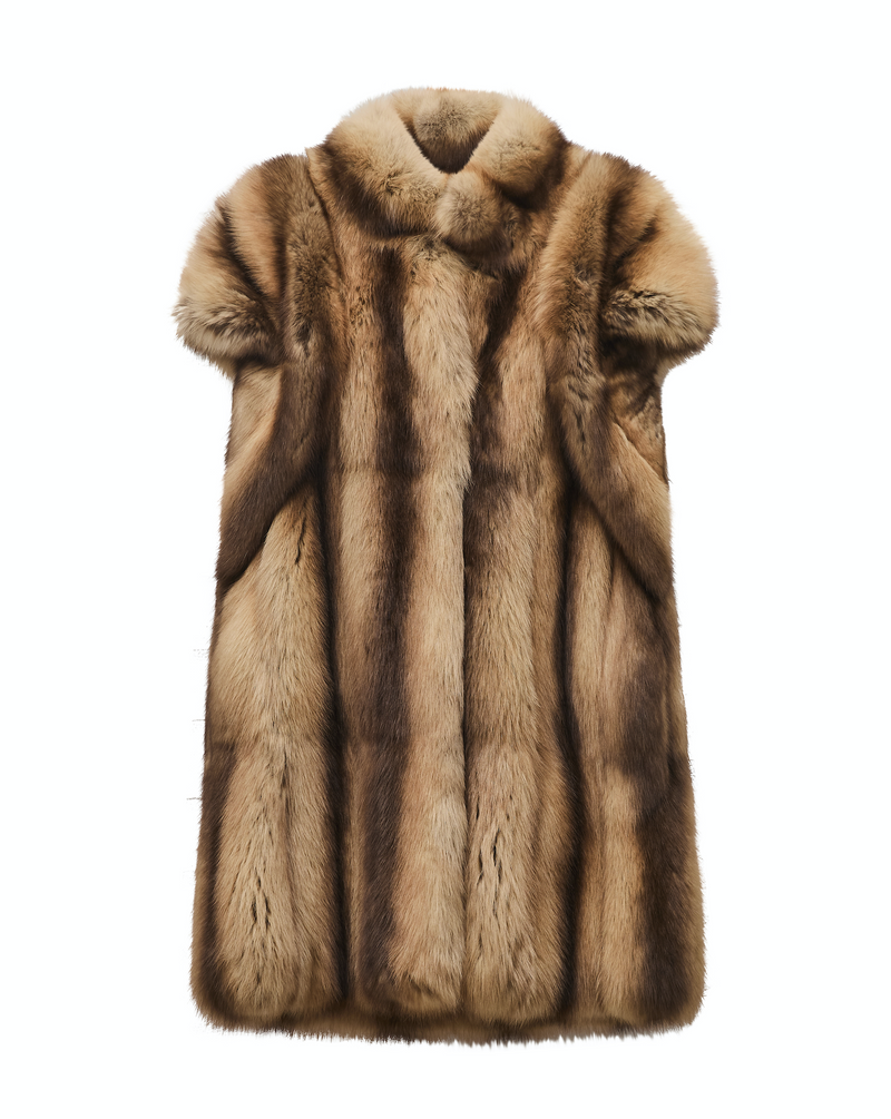 Brown fur coat with a hood on a white background