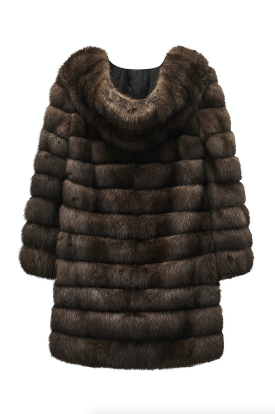 Brown Hooded Fur Coat