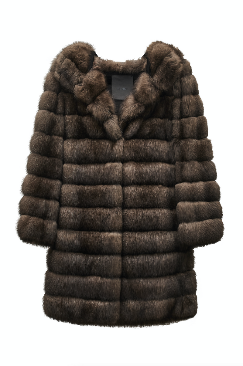 Brown Hooded Fur Coat