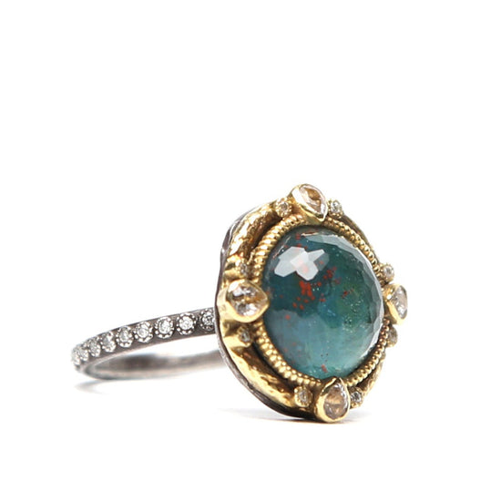 Green Oval Stone and Diamond Ring